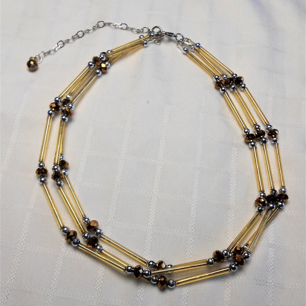 No 575 Magnificent handmade necklace with rows of glass tubes and crystals